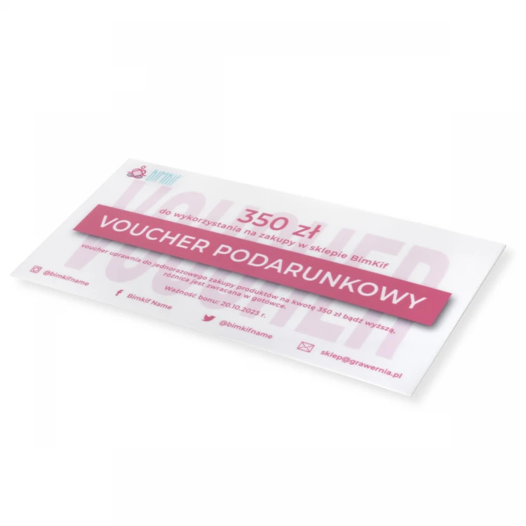 Karta plastikowa - Voucher - tworzywo HIPS 1mm - wym. 215x101mm - kolorowy druk UV - WZ039