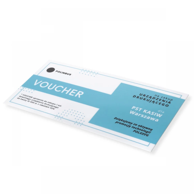Karta plastikowa - Voucher - tworzywo HIPS 1mm - wym. 215x101mm - kolorowy druk UV - WZ040