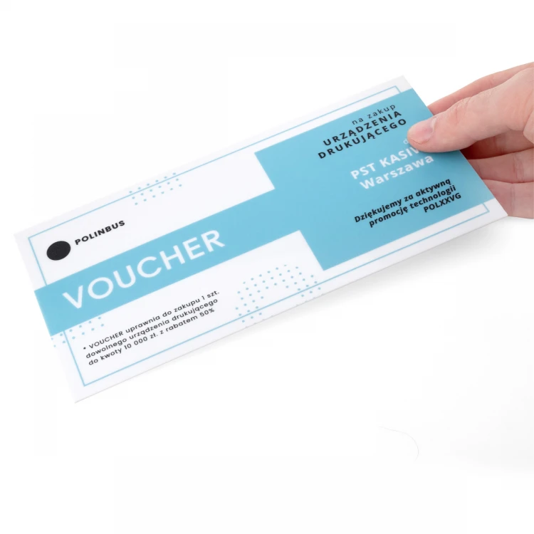 Karta plastikowa - Voucher - tworzywo HIPS 1mm - wym. 215x101mm - kolorowy druk UV - WZ040