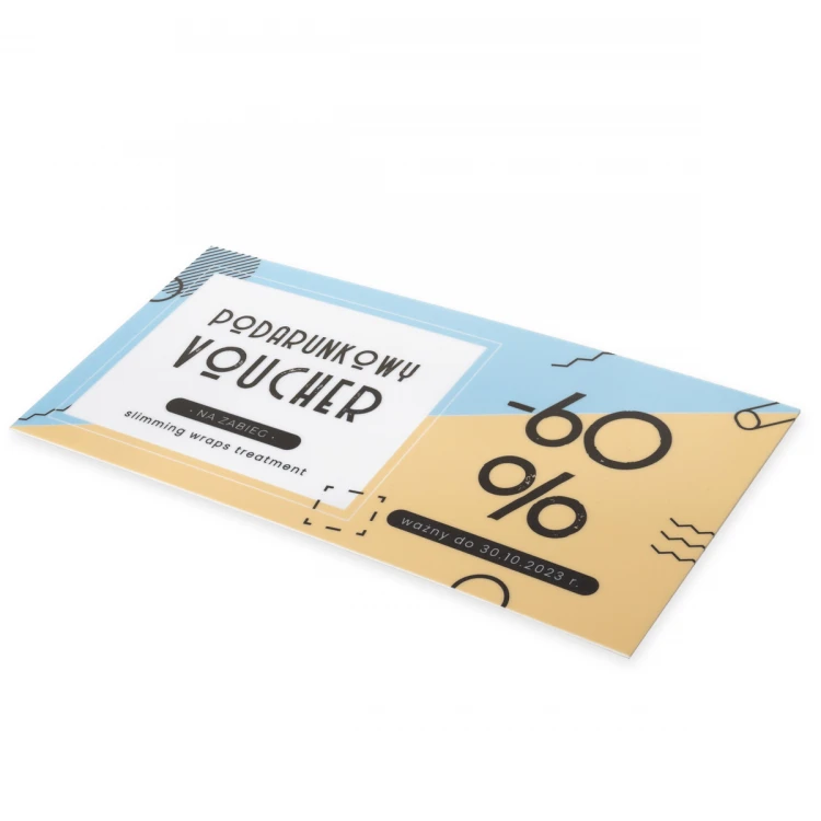 Karta plastikowa - Voucher - tworzywo HIPS 1mm - wym. 215x101mm - kolorowy druk UV - WZ042