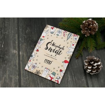 Kartka drewniana świąteczna Boże Narodzenie - nadruk UV - wym. 105x150mm - KS001