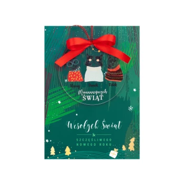 Kartka świąteczna i bombka z kotami - wym. 150x210mm - KS009