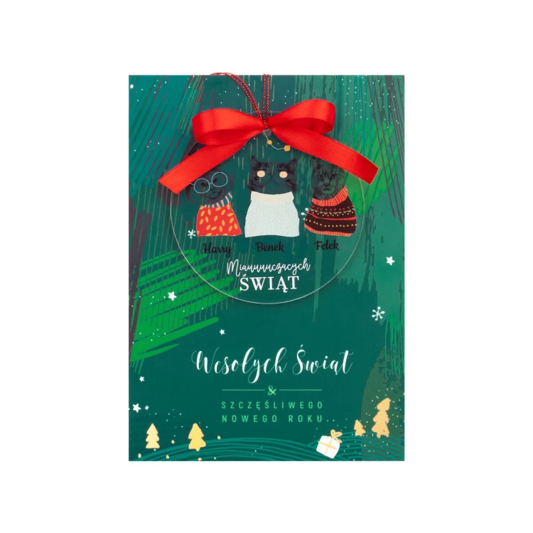 Kartka świąteczna i bombka z kotami - wym. 150x210mm - KS009
