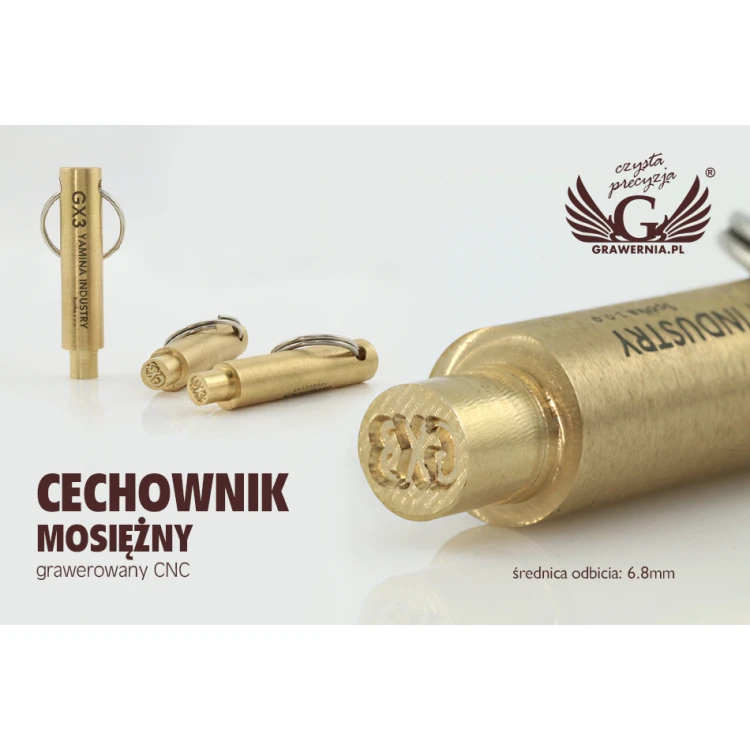 Kieszonkowy cechownik mosiężny grawerowany CNC - średnica odbicia: 6.8mm