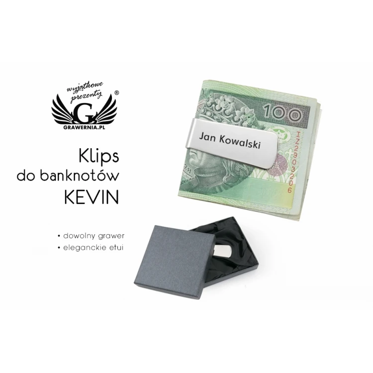 Klips do banknotów Kevin z grawerem - SP008