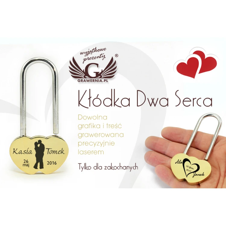Kłódka Dwa Serca - dowolny grawer - KZ002