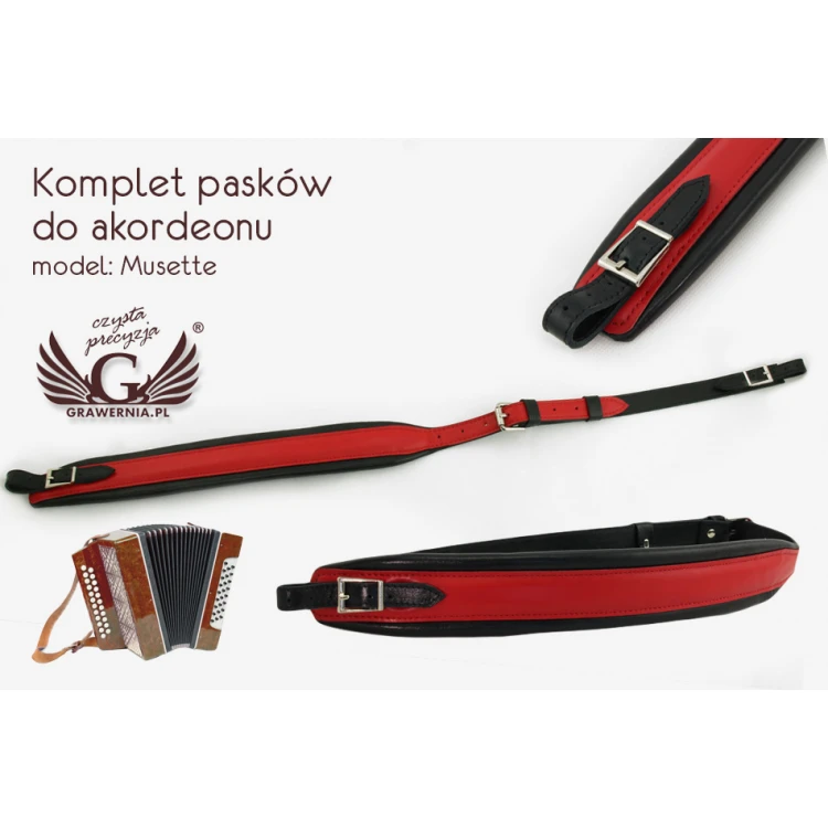 KOMPLET PASKÓW DO AKORDEONU czerwono-czarne - model Musette - wersja Komfort - PDA001