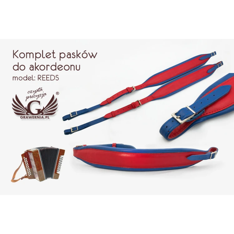 KOMPLET PASKÓW DO AKORDEONU czerwono-niebieskie - model Reeds - wersja Komfort - PDA004