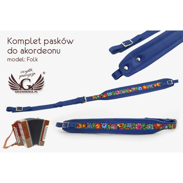 KOMPLET PASKÓW DO AKORDEONU niebieskie - model Folk - wersja Komfort - PDA003