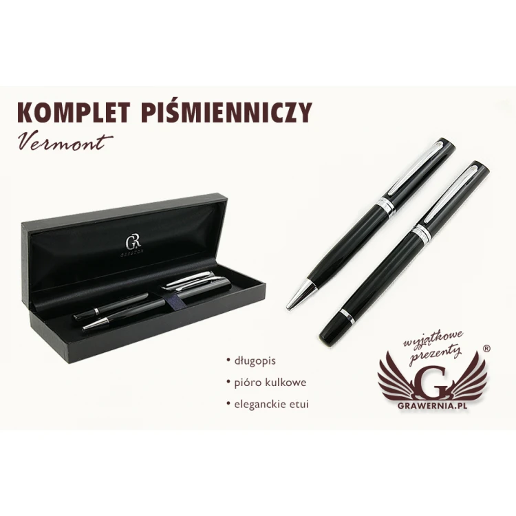 Komplet piśmienniczy z grawerem - VERMONT - KP007