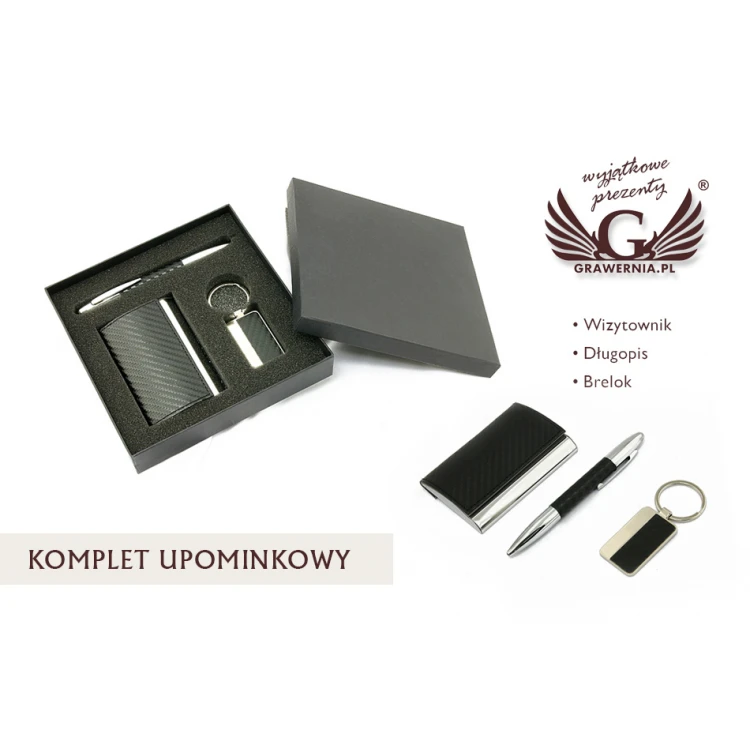 Komplet upominkowy z grawerem wizytownik + długopis  + brelok - BRAVO WZ017