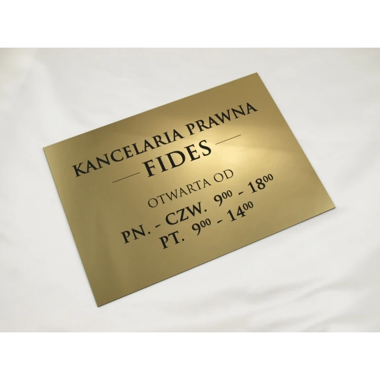 SZYLD KANCELARIA PRAWNA - godziny otwarcia - SZ030 - złoty - wym. 297x210mm (A4)