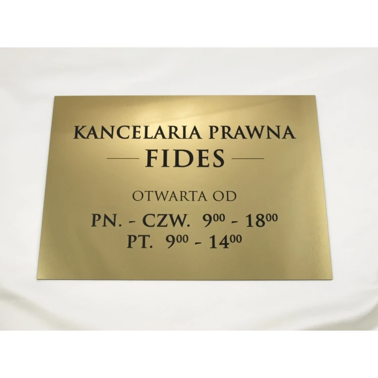 SZYLD KANCELARIA PRAWNA - godziny otwarcia - SZ030 - złoty - wym. 297x210mm (A4)
