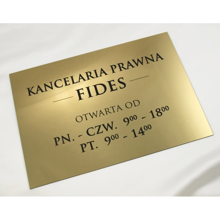 SZYLD KANCELARIA PRAWNA - godziny otwarcia - SZ030 - złoty - wym. 297x210mm (A4)