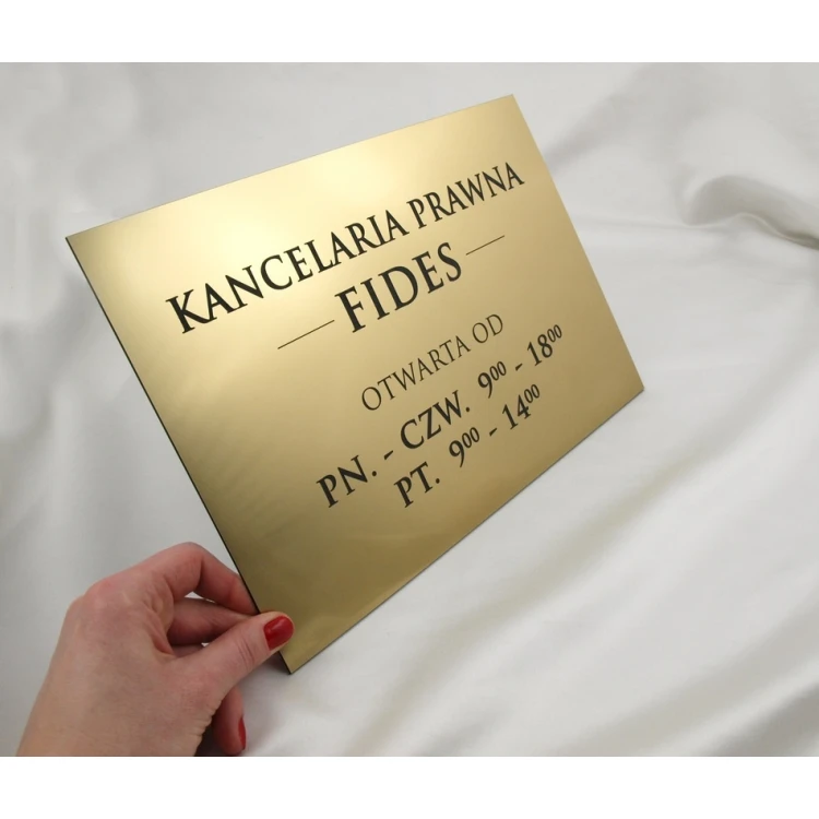 SZYLD KANCELARIA PRAWNA - godziny otwarcia - SZ030 - złoty - wym. 297x210mm (A4)