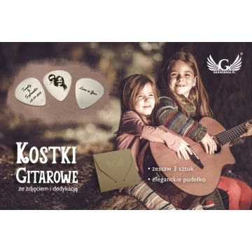 Kostki do gry na gitarze z Twoją fotografią i dedykacją - stalowe - zestaw: 3 sztuk