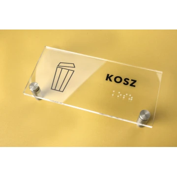 Kosz - tabliczka z plexi z pismem Braille'a na dystansach - wym. 160x75mm - TAB269