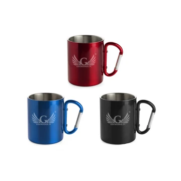 Kubek stalowy z karabińczykiem z grawerem  - CAMP - poj. 280 ml - 3 kolory do wyboru 