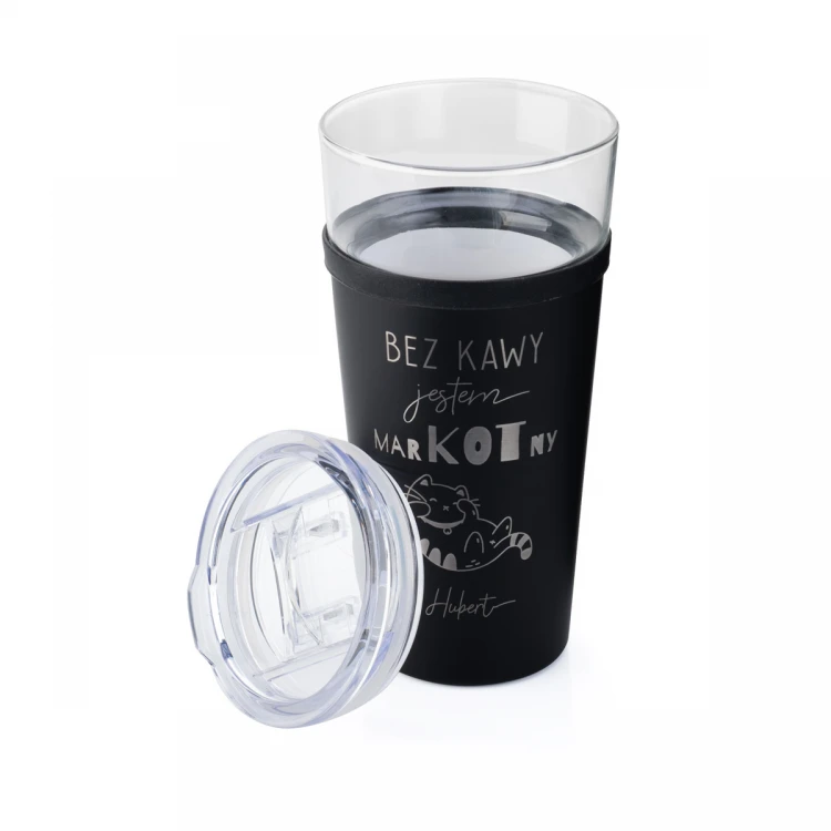 Kubek szklany Morea - 428ml - Bez kawy jestem markotny - KUB049