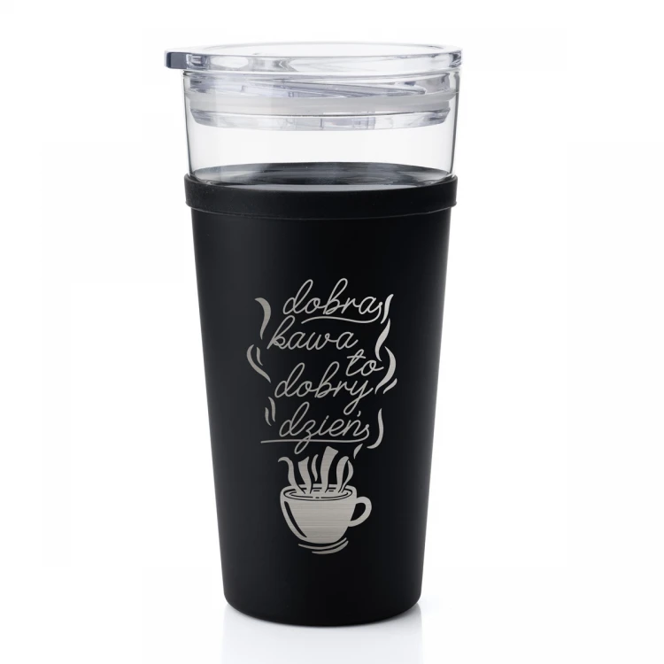 Kubek szklany Morea - 428ml - dobra kawa to dobry dzień - KUB037