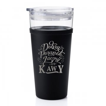 Kubek szklany Morea - 428ml - Dobry poranek zacznij od kawy - KUB040