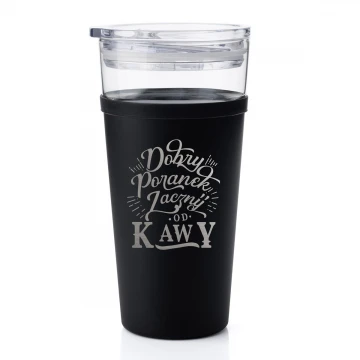 Kubek szklany Morea - 428ml - Dobry poranek zacznij od kawy - KUB040