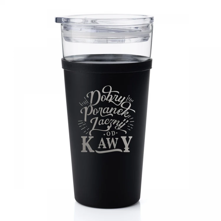 Kubek szklany Morea - 428ml - Dobry poranek zacznij od kawy - KUB040