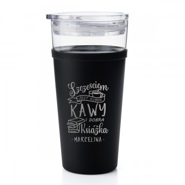 Kubek szklany Morea - 428ml - Kawa jest szczęściem - KUB041