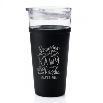 Kubek szklany Morea - 428ml - Kawa jest szczęściem - KUB041