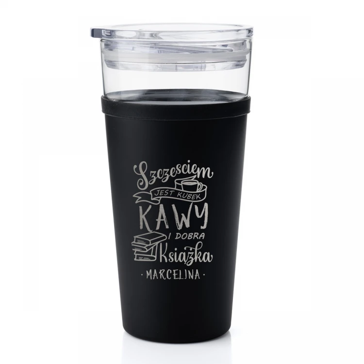 Kubek szklany Morea - 428ml - Kawa jest szczęściem - KUB041
