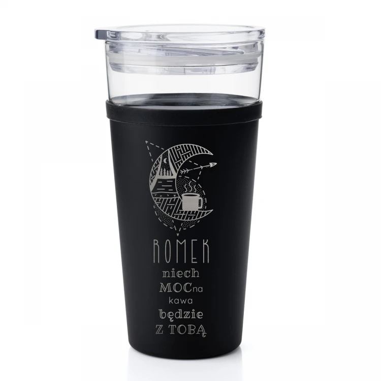 Kubek szklany Morea - 428ml - Niech mocna kawa będzie z Tobą - KUB047