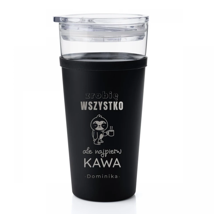 Kubek szklany Morea - 428ml - Zrobię wszystko, ale najpierw kawa - KUB043