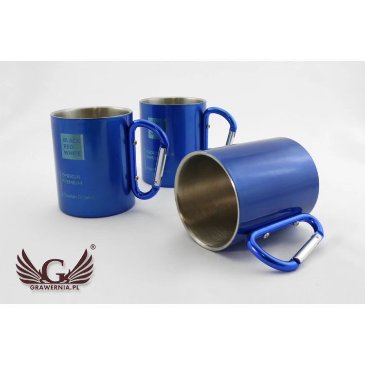 Kubek stalowy z karabińczykiem z grawerem  - CAMP - poj. 280 ml - 3 kolory do wyboru 