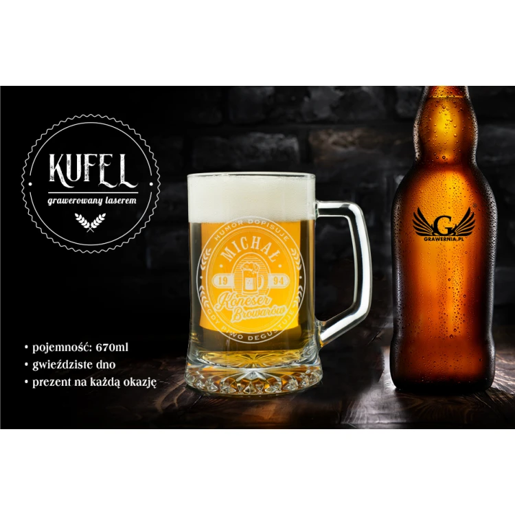 Kufel na piwo z grawerem - Koneser - KUF003