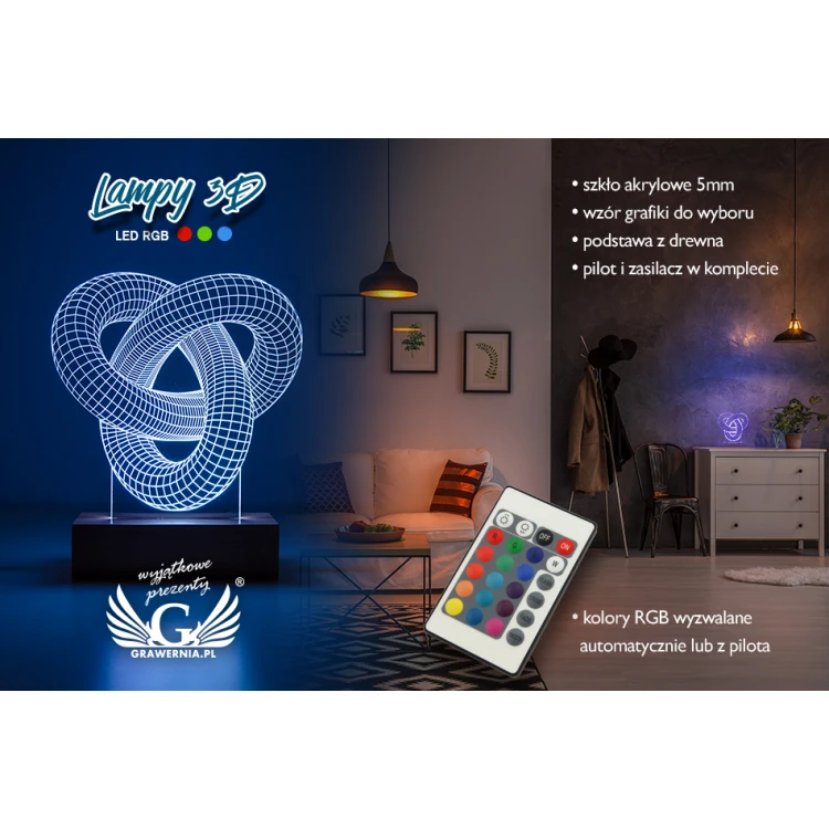 Lampa 3D LED RGB sterowana z pilota - L3D001