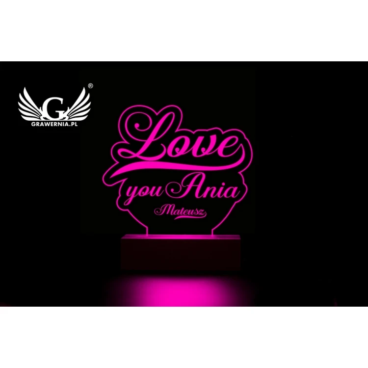 Lampa LED RGB sterowana z pilota - Love - walentynki L3D003