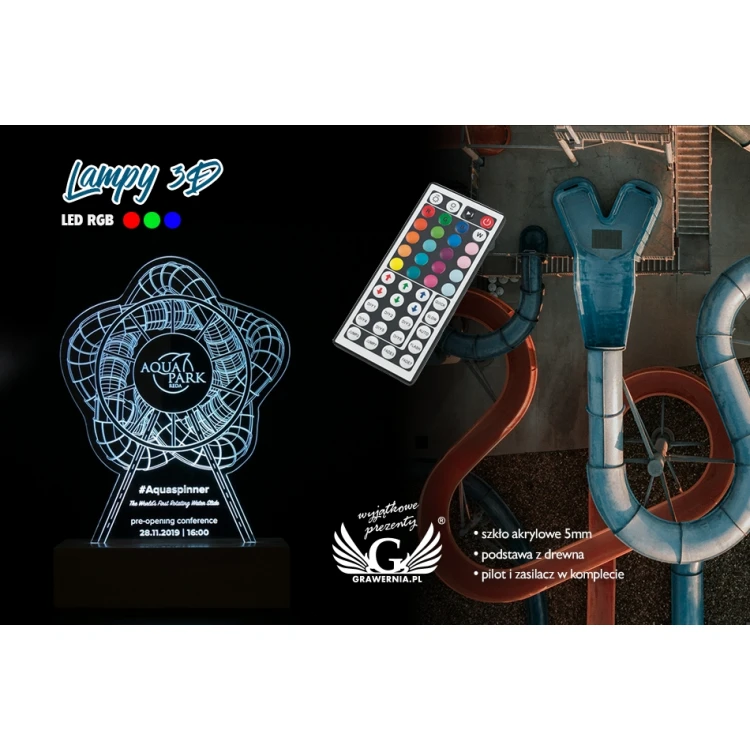Lampa 3D LED RGB z dowolnym logotypem - sterowana z pilota - L3D020