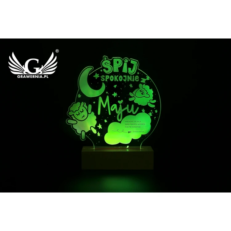 Prezent na Baby Shower - Lampa LED RGB sterowana z pilota - Śpij spokojnie - L3D006