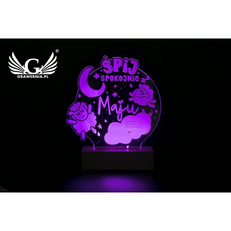 Prezent na Baby Shower - Lampa LED RGB sterowana z pilota - Śpij spokojnie - L3D006