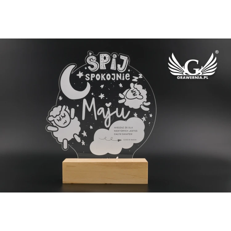 Prezent na Baby Shower - Lampa LED RGB sterowana z pilota - Śpij spokojnie - L3D006