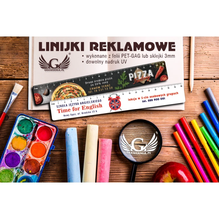 LINIJKI REKLAMOWE SZKOLNE z dowolnym kolorowym nadrukiem UV - LIN001