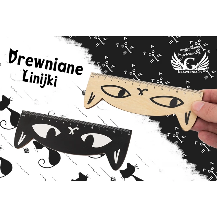 Linijki z drewna - Koty - kolorowy druk UV - LIN005