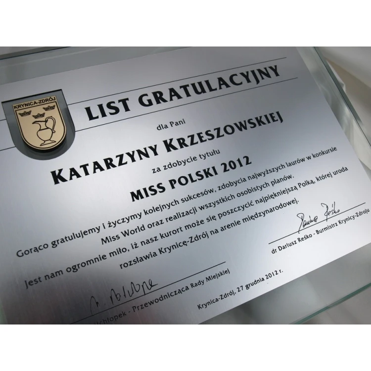 LIST GRATULACYJNY SZKLANY w ETUI - DSZ021 - poziomy