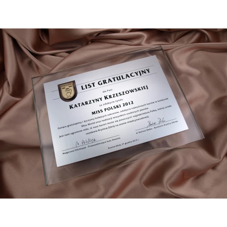 LIST GRATULACYJNY SZKLANY w ETUI - DSZ021 - poziomy