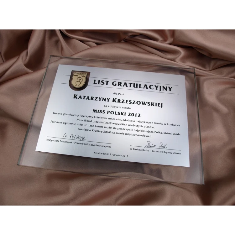 LIST GRATULACYJNY SZKLANY w ETUI - DSZ021 - poziomy