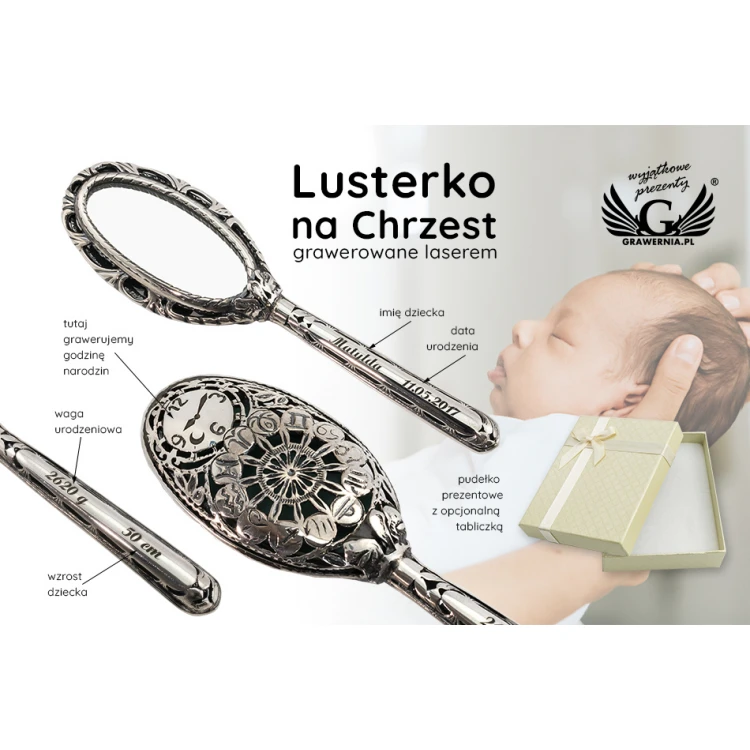 LUSTERKO SREBRNE - Pamiątka Chrztu Świętego - wzór SRB025