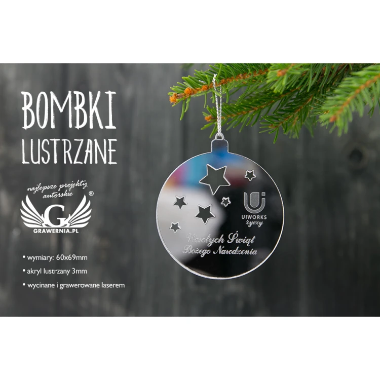 Lustrzane bombki z Twoim grawerem - wym. 60x69mm - gwiazdki - BDR012