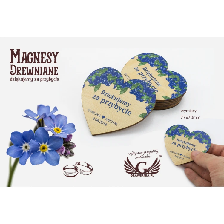 Magnesy drewniane - podziękowanie dla gości - kolorowy druk UV - MGN014
