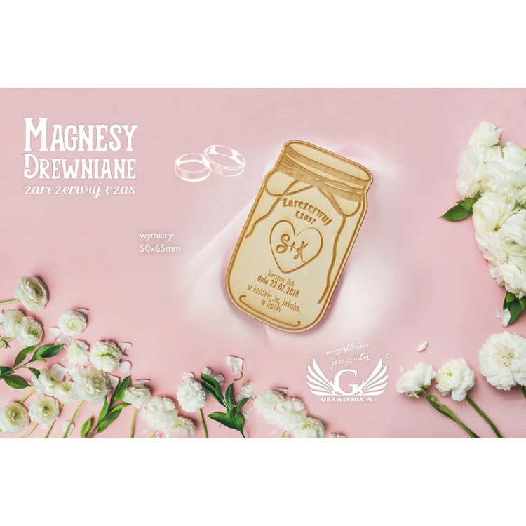 Magnesy drewniane zarezerwuj czas - grawerowane laserem - MGN001