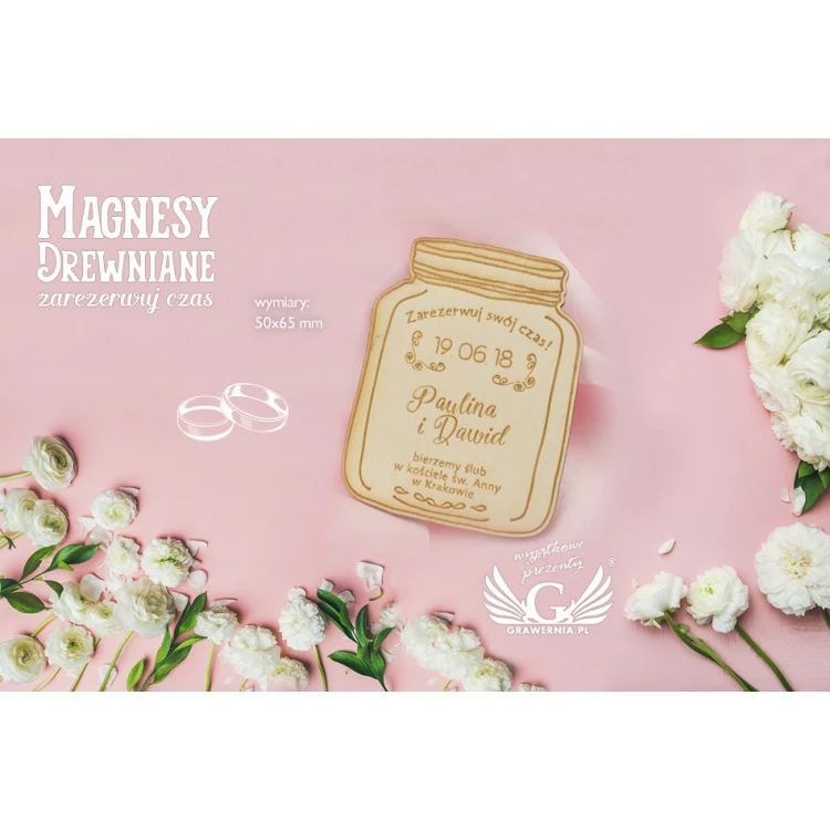 Magnesy drewniane zarezerwuj czas - grawerowane laserem - MGN002